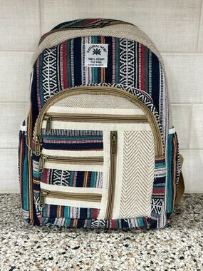 Handcrafted Boho Multi-Colored Himalayan Hemp and Cotton Canvas Backpack